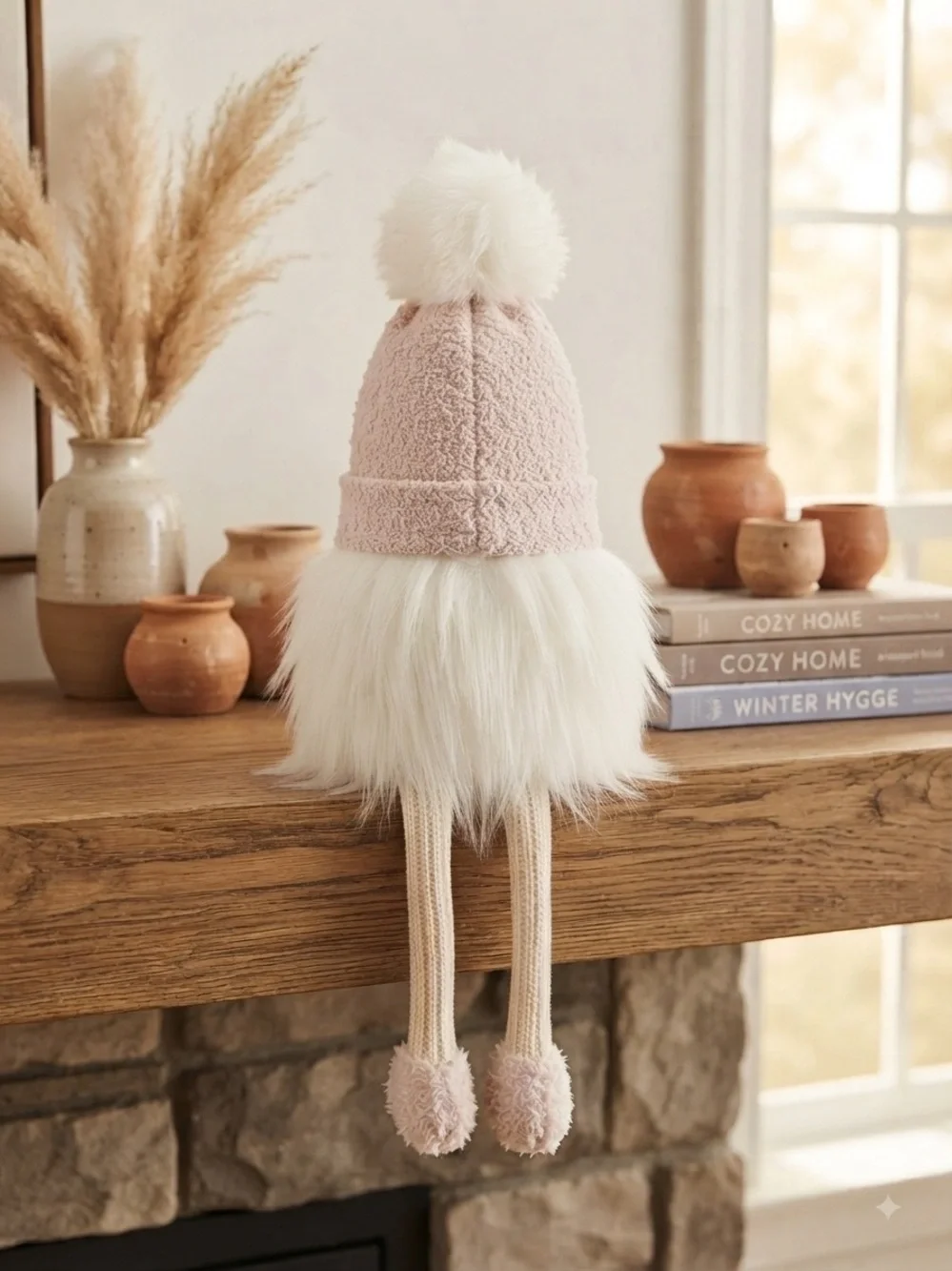 Pink Beanie Sitting Gnome Holiday Shelf Sitter Decor 27”